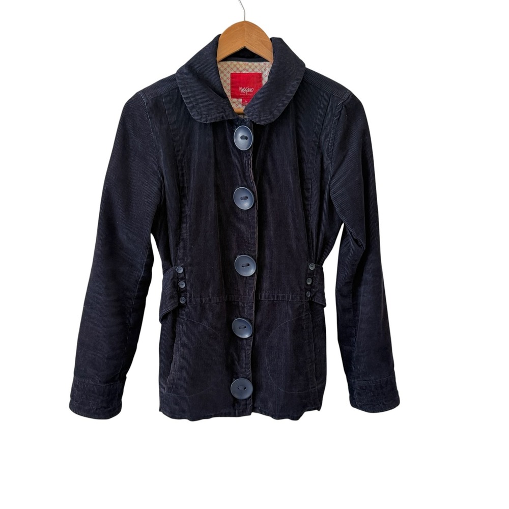 Y2K Mossimo Corduroy Belted Jacket Womens M Navy Button Front Military Gorpcore